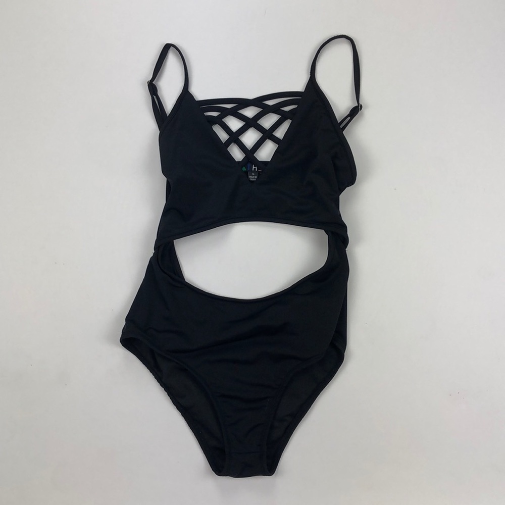 Black Crisscross Bathing Suit w/ Back Cut Out